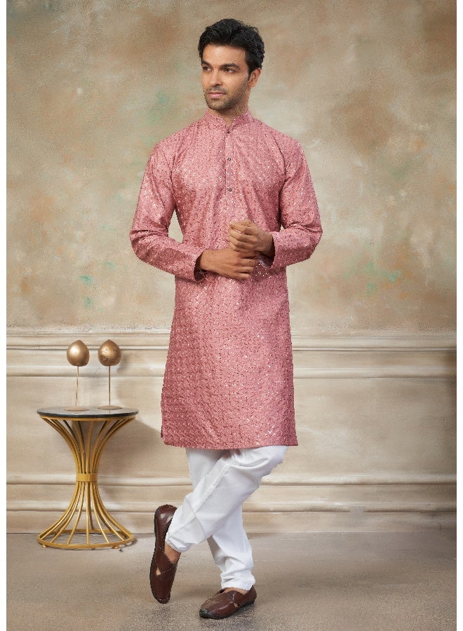 OUTLUK Pink Cotton Kurta Pajama for Men - Image 3